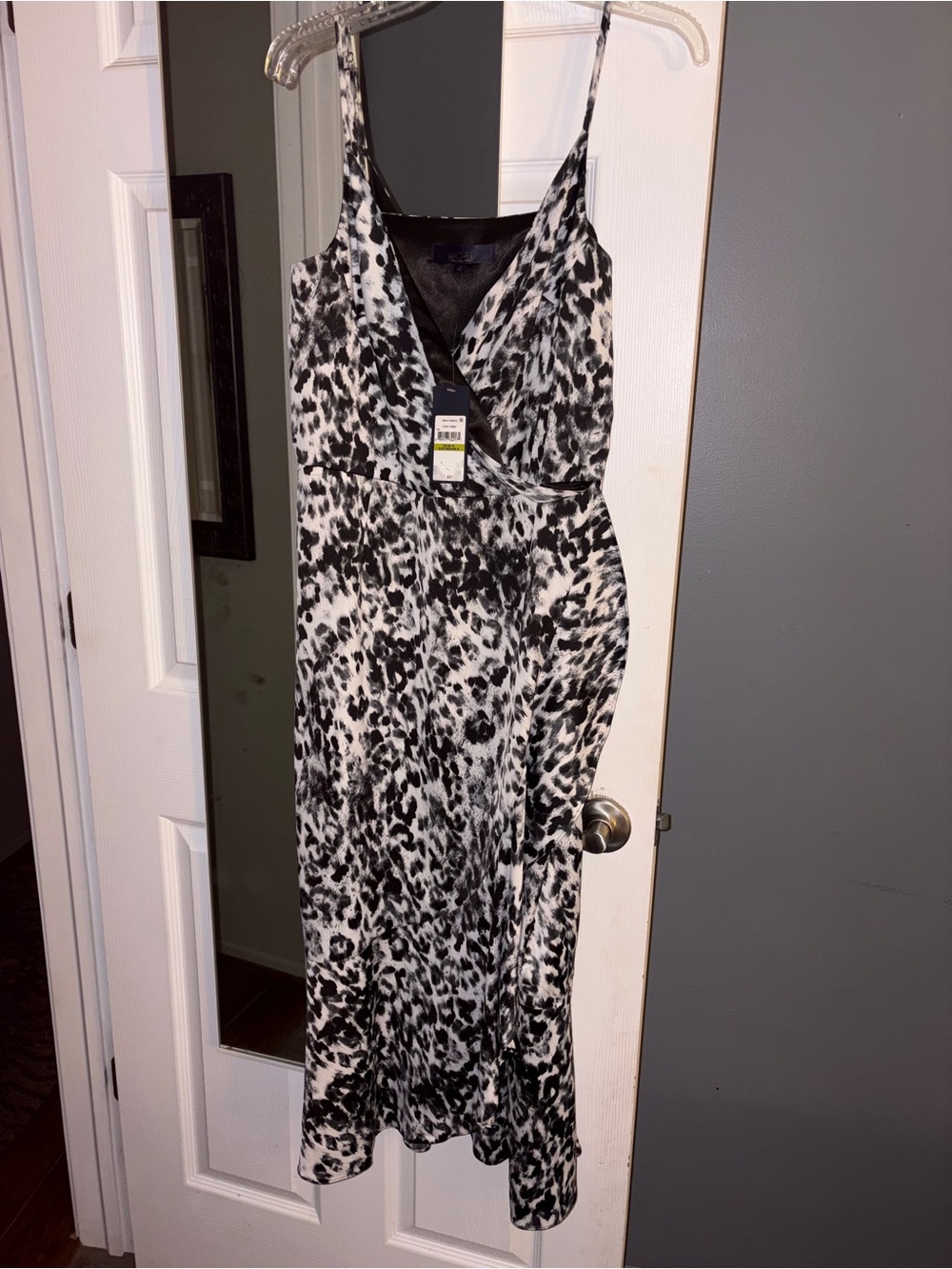 Rachel Black and White Animal Print Midi Slip Dress